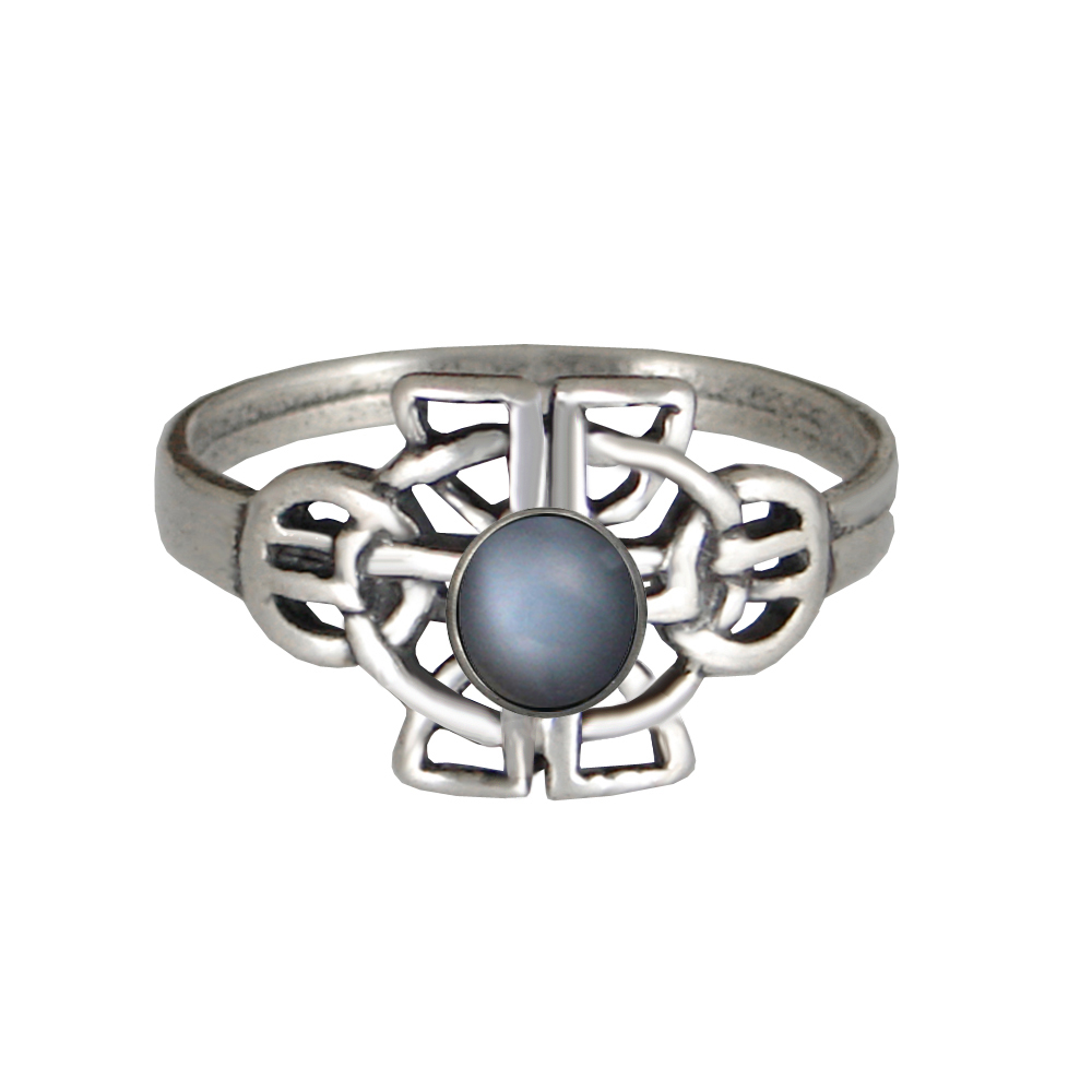 Sterling Silver Celtic Knotwork Ring With Grey Moonstone Size 5